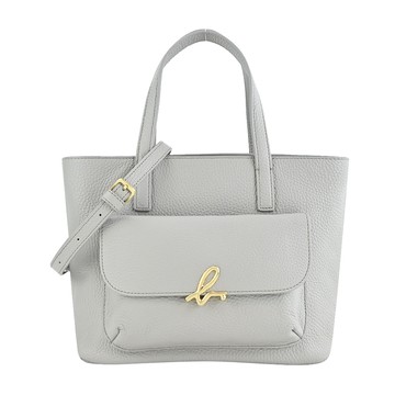 agnes b. VOYAGE 前口袋荔枝紋三層手提兩用包-小/淺灰