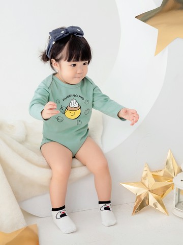 咖啡廳家族．印花長袖寶寶包臀衣