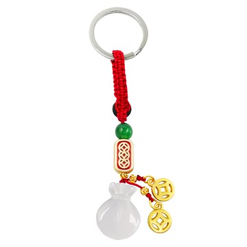 聚財錢袋白玉髓鑰匙圈 (2.3cm*1.8cm) 全長約11cm  白色  1個