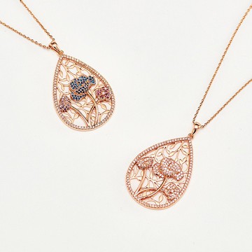 花團錦簇水滴微鑲鋯石項鍊(共兩色)