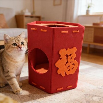 福字造型貓窩 毛氈可折疊封閉式 喜慶四季通用寵物貓屋含增值稅