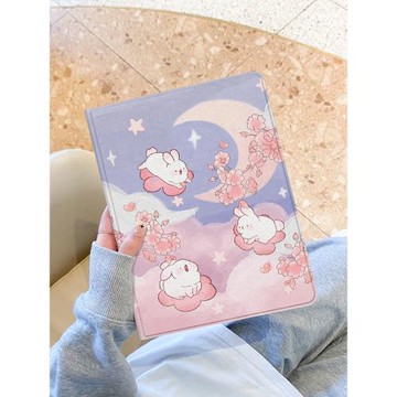 適用于ipad保護套iPadAir4新款ipad10筆槽ipadpro保護殼air3桃花兔子2022蠶絲紋mini6/5蘋果平板11寸卡通防摔