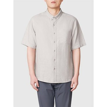 鹿島什物紀ANB10014男士休閑輕薄吸濕透氣寬松麻質短袖翻領襯衫