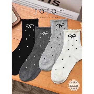 JOJO'S L. PD.nephew.波點花邊蝴蝶結秋冬新款堆堆襪學生 | 寄侄