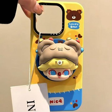 ins風 立體隱藏小熊帽dimoo寶寶磁吸支架蘋果17 16promax手機殼15/14防摔13