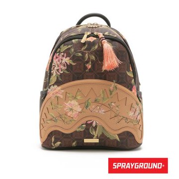 SPRAYGROUND-浪漫花卉流蘇鋸齒鯊後背包-咖色