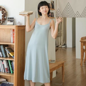 夏季純色莫代爾寬松長款吊帶裙過膝打底裙內襯裙舒適睡裙居家睡衣