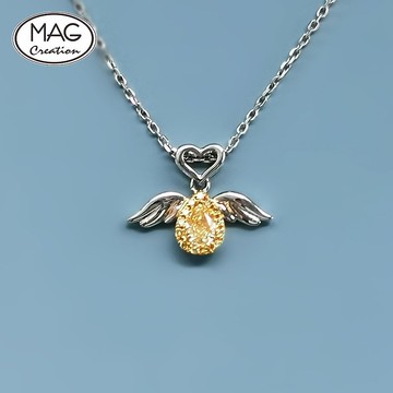 黃鑽系列 | 18K白金鑽石黃鑽之翼吊墜頸鏈