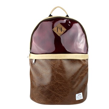 AMINAH-酒紅豬鼻鏡面皮革後背包