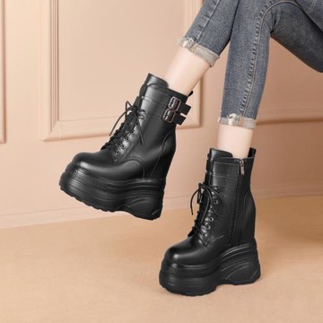 16CM恨天高女靴秋季新款超厚底馬丁靴超高跟坡跟短靴松糕底增高靴