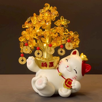 預購【招財貓的家】9寸發財樹躺贏招財貓 生日禮物 開業禮物 開運 招財 喬遷禮物 交換禮物＃CAT148