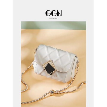 GGN新款小香風金球菱格鏈條包真皮女包高級感小眾設計單肩斜挎包