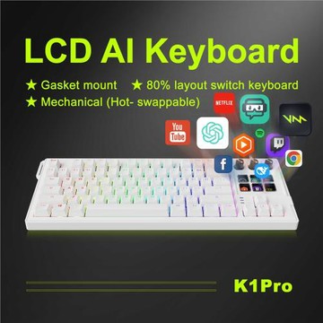 78鍵帶旋鈕帶LCD可視化按鍵機械游戲鍵盤RGB/LCD AI Keyboard