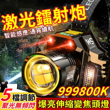 【限時下殺】德國頭戴式探照燈 戶外遠射燈 感應頭燈 999800K爆亮燈 強光頭燈 登山露營工作燈 釣魚燈 LED強光燈