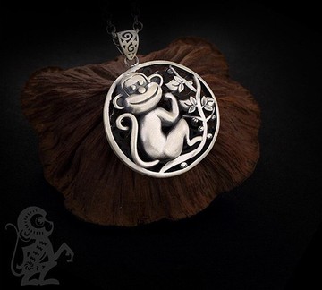 真正的 999 純銀手工猴子項鍊不帶鏈復古鏤空男女皆宜