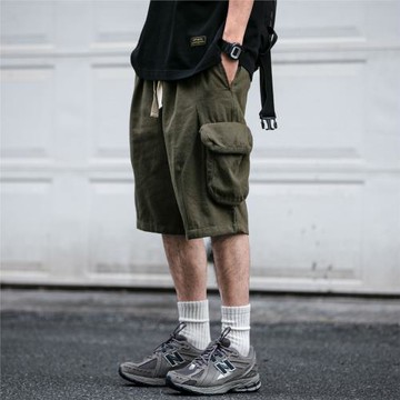 工裝短褲男夏季新款寬松休閑抽繩口袋五分褲潮牌復古水洗大碼中褲