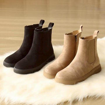 【白鳥麗子】韓國設計 時尚素色絨面側拉鍊切爾西短靴 店長推薦