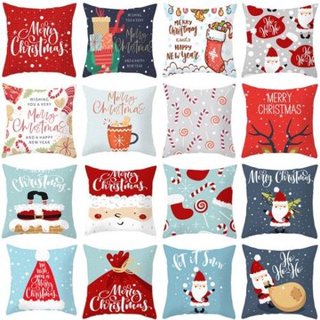 圣誕老人麋鹿法國絨抱枕套 節日家居裝飾辦公室沙發靠墊套