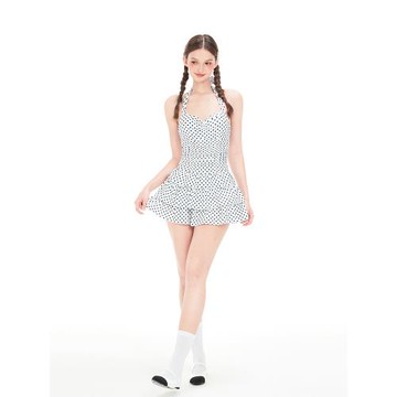 (免運)假面貓 田曦微同款泳衣女泡溫泉連體保守復古波點鋼托聚攏游泳衣