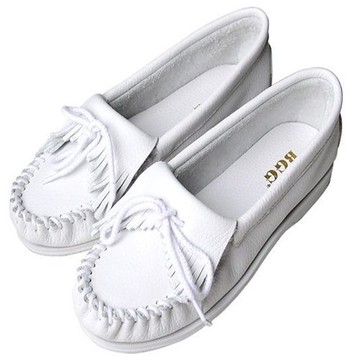 ZUCA”S - 全真皮莫卡辛工流蘇小白鞋平底鞋 帆船鞋 - 303