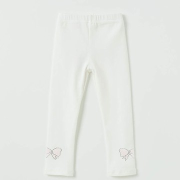 韓國 OZKIZ - 鬆緊腰水鑽蝴蝶結裝飾彈力內搭褲-白