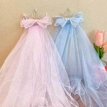 兒童生日超仙頭紗公主皇冠發夾女孩拍照發飾女童發卡可愛寶寶頭飾