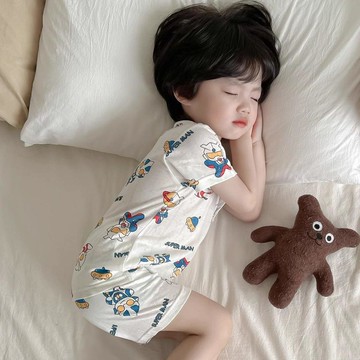 8462 人一再回購🤎男童夏季竹纖維短袖短褲套裝兒童薄款睡衣女童卡通柔軟親膚家居服6PQ2