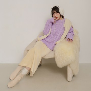 粉嫩麻花造型毛衣-紫【KT224187】