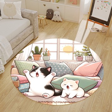 【帕斯特地墊】細沙羊絨地墊 仿羊絨地墊 居家臥室 柔軟 短毛 早安喵喵100*100cm(地墊)