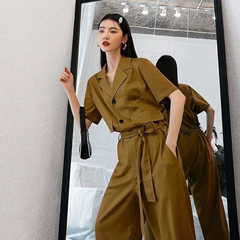 海外輸入アパレル Lanmremレディースカーキワンピースパンツスーツカラー半袖レディースファッション気質21年夏新着2e17 Lanmre 通販 Lineポイント最大0 5 Get Lineショッピング