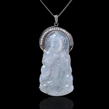 冰種翡翠觀音菩薩項鍊 925純銀 | 天然緬甸玉翡翠A貨 | 送禮