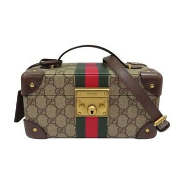 GUCCI 古馳 烏木色 GG Supreme 塗層帆布 Savoy 手錶盒 (附背帶) #722189 【二手名牌BRAND OFF】