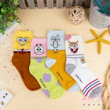 韓國襪子 海綿寶寶全版人物中筒襪 K2396