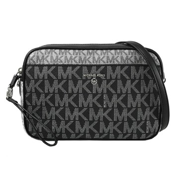 MICHAEL KORS Jet Set Charm 撞色印花手拿/斜背包.黑銀