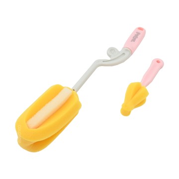 PUKU 藍色企鵝 轉轉Q高密度海綿奶瓶刷組 360度旋轉握把 雙層海綿設計  粉色  1組