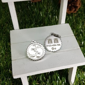 【FulgorJewel】貓名牌 姓名牌 免費刻字 不鏽鋼 花邊浮雕雙貓