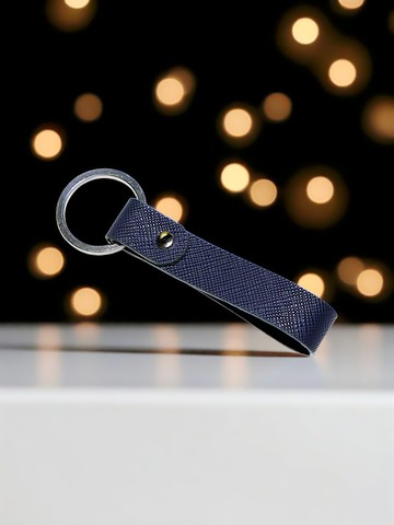 【刻字】【鈦金屬圈】意大利十字紋皮革鎖匙扣(藏藍色)