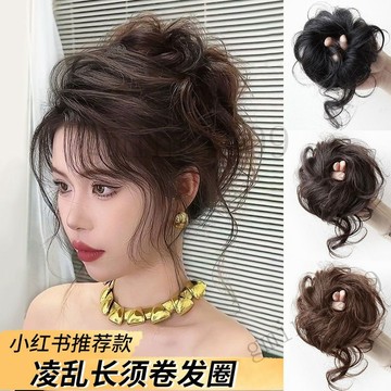 【氣質低丸子頭】新款蓬鬆丸子頭髮圈 後腦勺長須捲髮圈 抓夾 雞窩頭 低丸子頭 龍須花苞頭 髮束 鯊魚夾 綁頭髮髮圈 免運