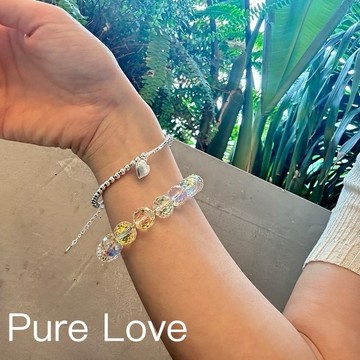 Pure Love樂芙 / 正韓 【B0744】韓系簡約S925通體純銀手鍊幻彩水晶小圓球彈性手鏈 / 銀