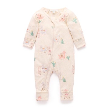 澳洲Purebaby有機棉嬰兒拉鍊連身衣/新生兒包屁衣 杏色羊駝