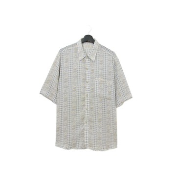 Back to Green-袖花襯衫 藍灰格紋 圓圈交疊 ss-42 vintage shirt