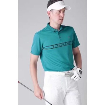 E006  高爾夫服裝男士夏季新款短袖彈力翻領速干綠色正版帥氣日單