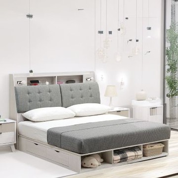 文創集 科蕭5尺雙人插座二抽床台組合(床頭箱＋二抽床底＋不含床墊)-152x218x116cm免組