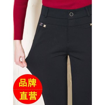 加絨加厚中年女褲高腰大碼寬松外穿中老年媽媽休閑褲黑色直筒長褲