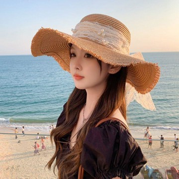 ✨臺灣出貨✨草帽女夏天沙灘帽子夏韓版百搭小清新海邊出遊蕾絲帽太陽防曬遮陽ZMQ