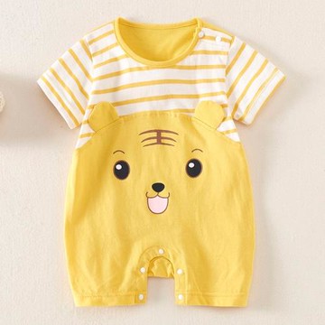 嬰兒夏裝連體衣純棉短袖可愛超萌男女寶寶夏季哈衣薄款新生兒衣服