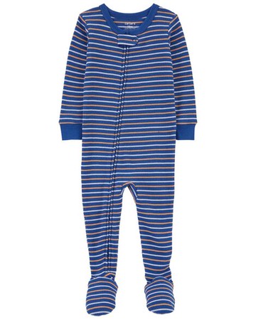 Toddler 1-Piece Striped Thermal Footie PJs
