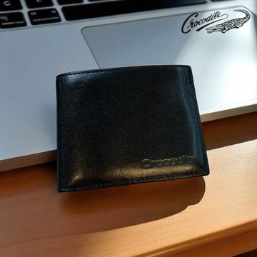 【寧寧精品】台中35年老店 Crocodile 專櫃品牌 黑色真皮短夾 可放很多大鈔短夾 隱藏式拉鍊 58031