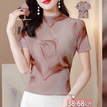 網紗上衣半高領暈染漸層印花 L-4XL【872265X】【現+預】☆流行前線☆