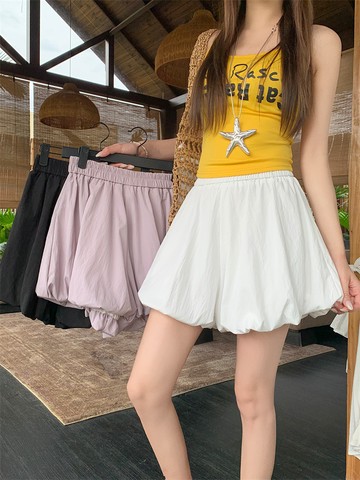 💕甜心大尺碼💕大尺碼短裙 花苞半身裙子黑色裙褲女夏季高腰休閑顯瘦短裙垂墜感
